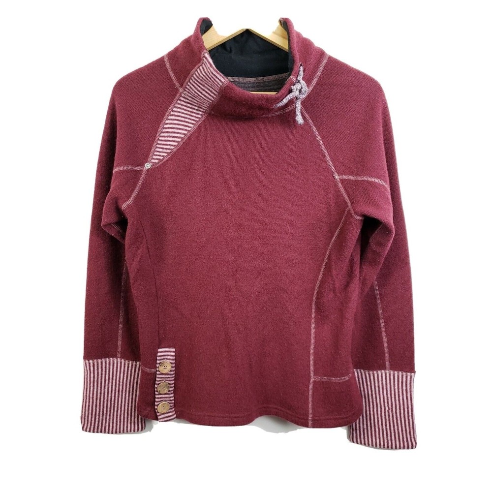 PRANA Sz L Wool Blend Cowl Funnel Neck Burgandy Pullover Sweater